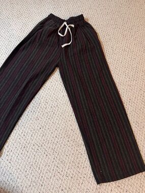 Wide Leg Striped Wool Blend Drawstring Pants